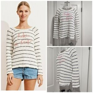Sundry Mesh Knit Striped Raglan Sweater